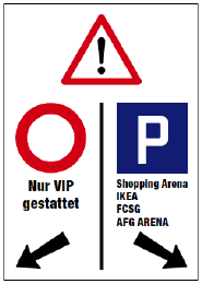 Hinweistafel "VIP FCSG - Shopping Arena"